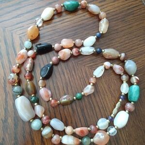 Semi Precious Gemstone Barrel Clasp Necklace Tourmaline Jadeite Amethyst 34”